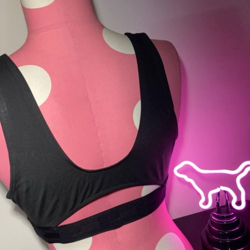 Victoria’s Secret Pink Ultimate Square-Neck Sports Bra Black Sparkle Size Large - Picture 8 of 17